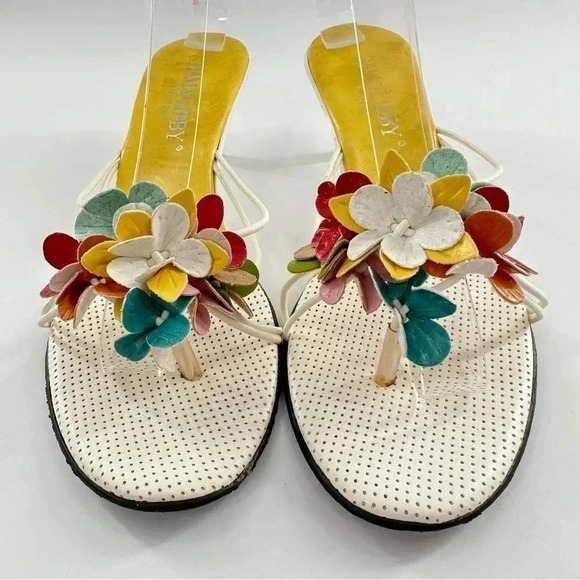 Sam & Libby kitten heels 6 Italian leather floral flip flop y2k barbiecore - Picture 3 of 13